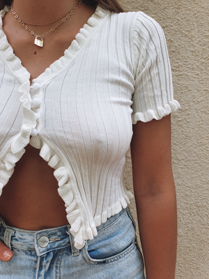 Girl Crush Button Front Knit Top | White